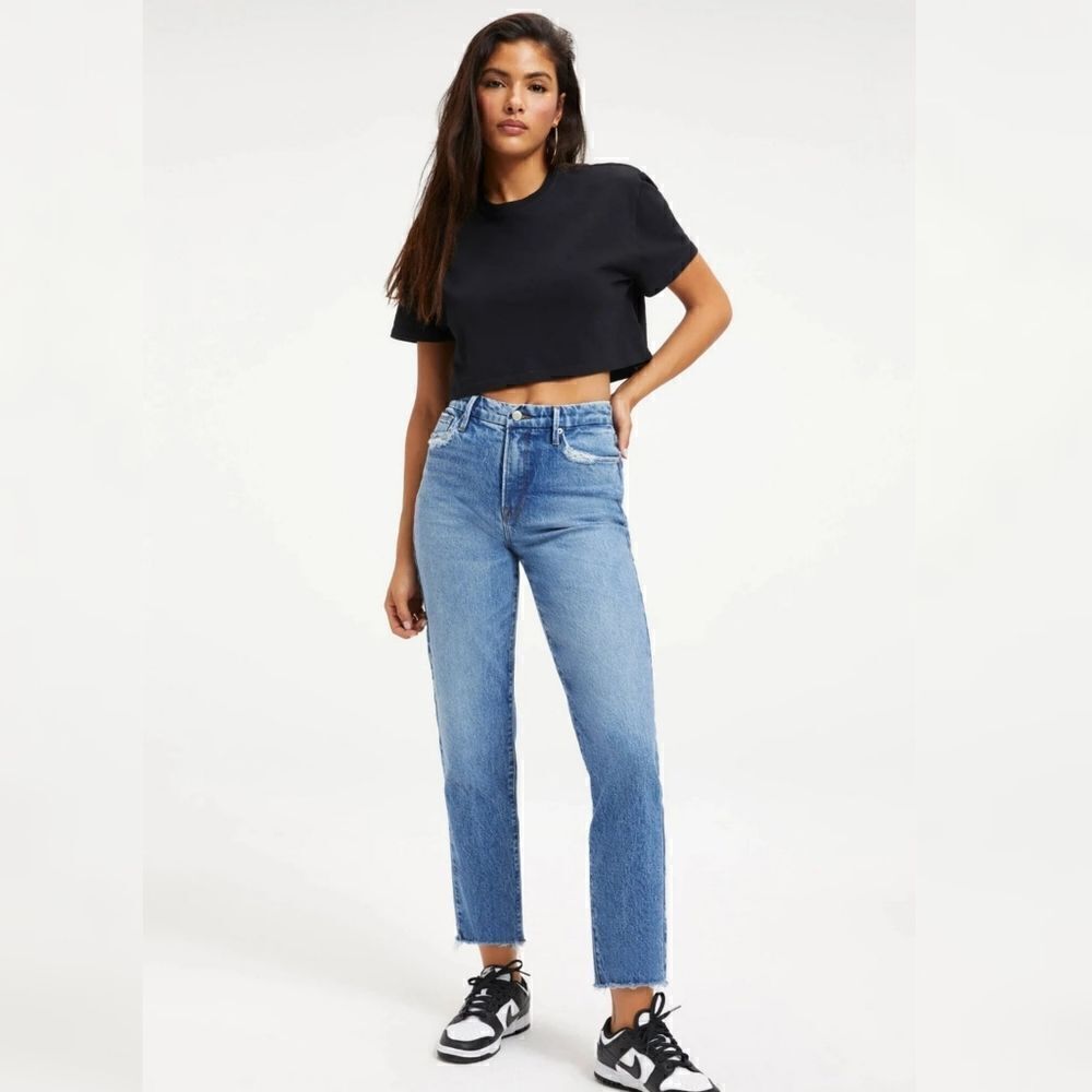 GOOD AMERICAN Size 2, 4, 6 ,8 Good Vintage Fray High Rise‎ Straight Leg Jeans